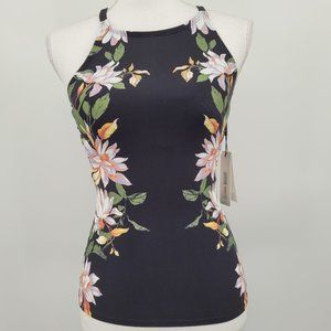 Calvin Klein Rosewood Black Printed High-Neck Crossback Tankini Top